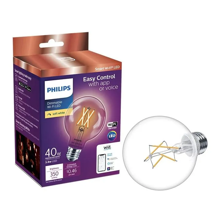 Philips Soft White G25 LED 40-Watt Equivalent Dimmable Smart Wi-Fi Wiz Connected Wireless Light Bulb, photo 10 of 10