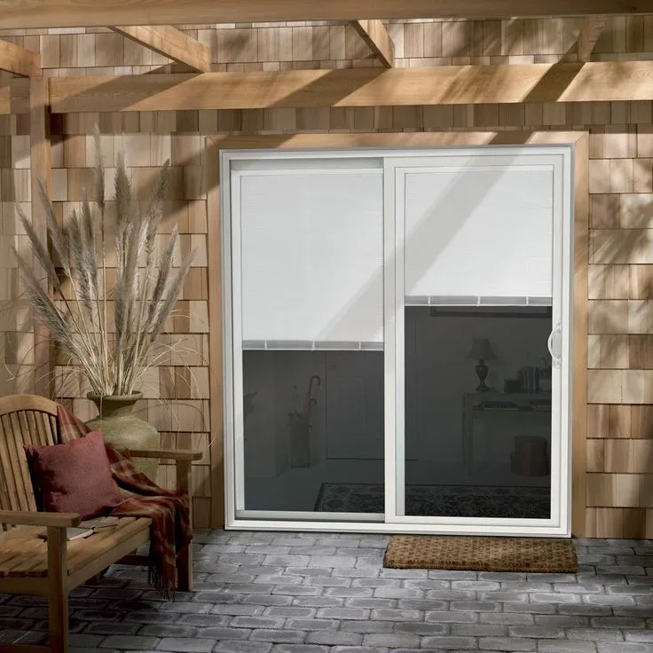 JELD-WEN 72-in x 80-in 4-9/16-in Low-e Insulating Blinds Between The Glass White Vinyl Sliding Right-Hand Sliding Double Patio Door, photo 3 of 8