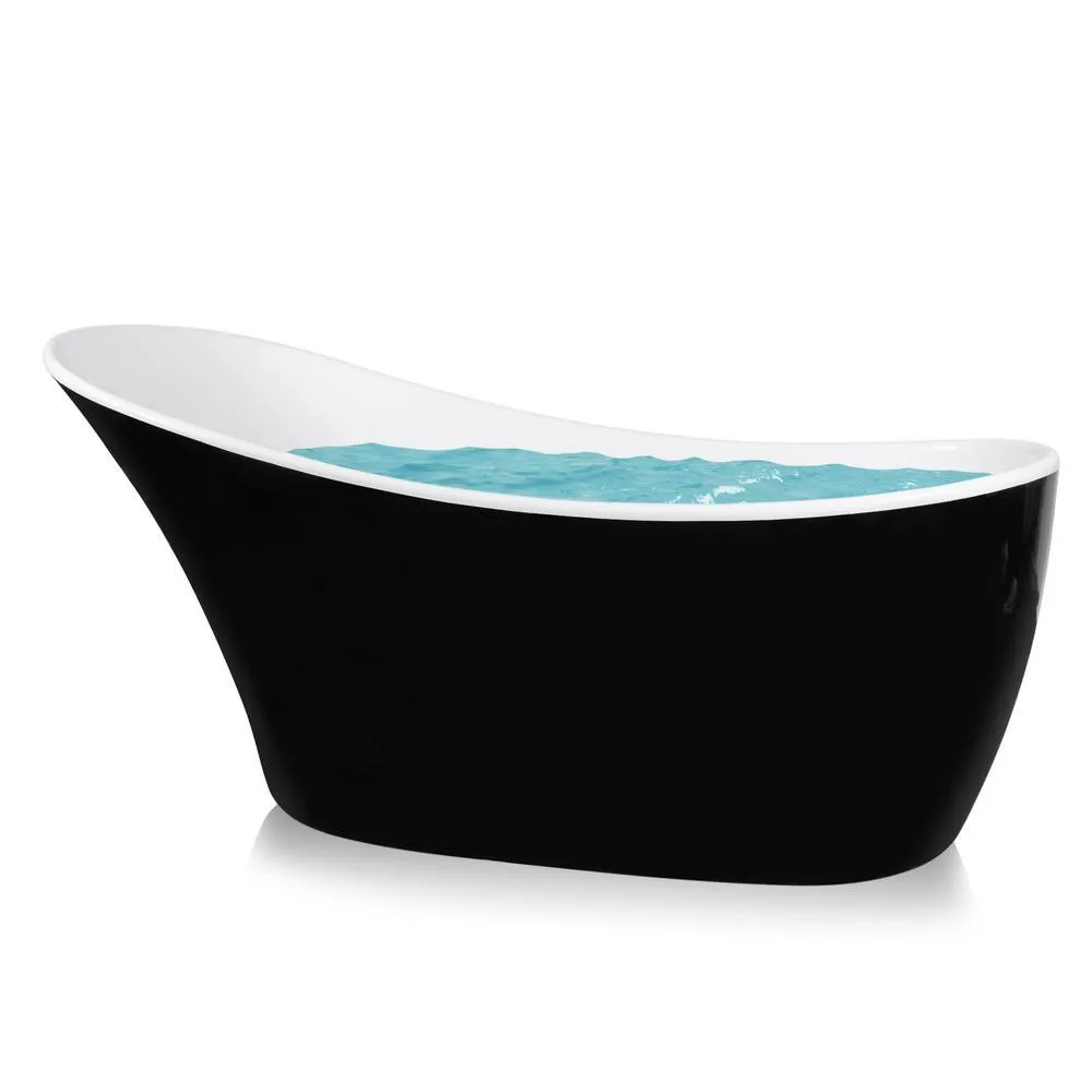 63.6 in. Acrylic Reversible Drain Oval Slipper Flatbottom Freestanding Bathtub in Black and White, photo 3 of 9