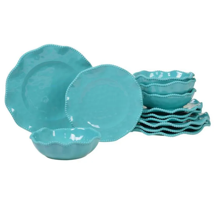Perlette 12-Piece Solid Cream Melamine Outdoor Dinnerware Set (Service for 4), photo 3 of 3