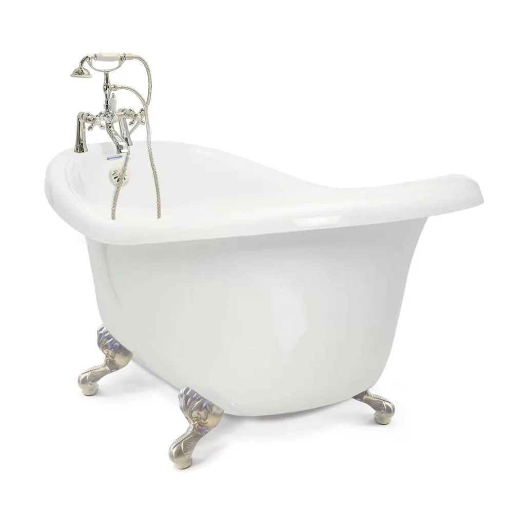 American Bath Factory Chelsea 60 in. Acrylic Slipper Clawfoot Bathtub Package in White with Old Bronze Imperial Feet and Deck Mount Faucet, photo 8 of 10