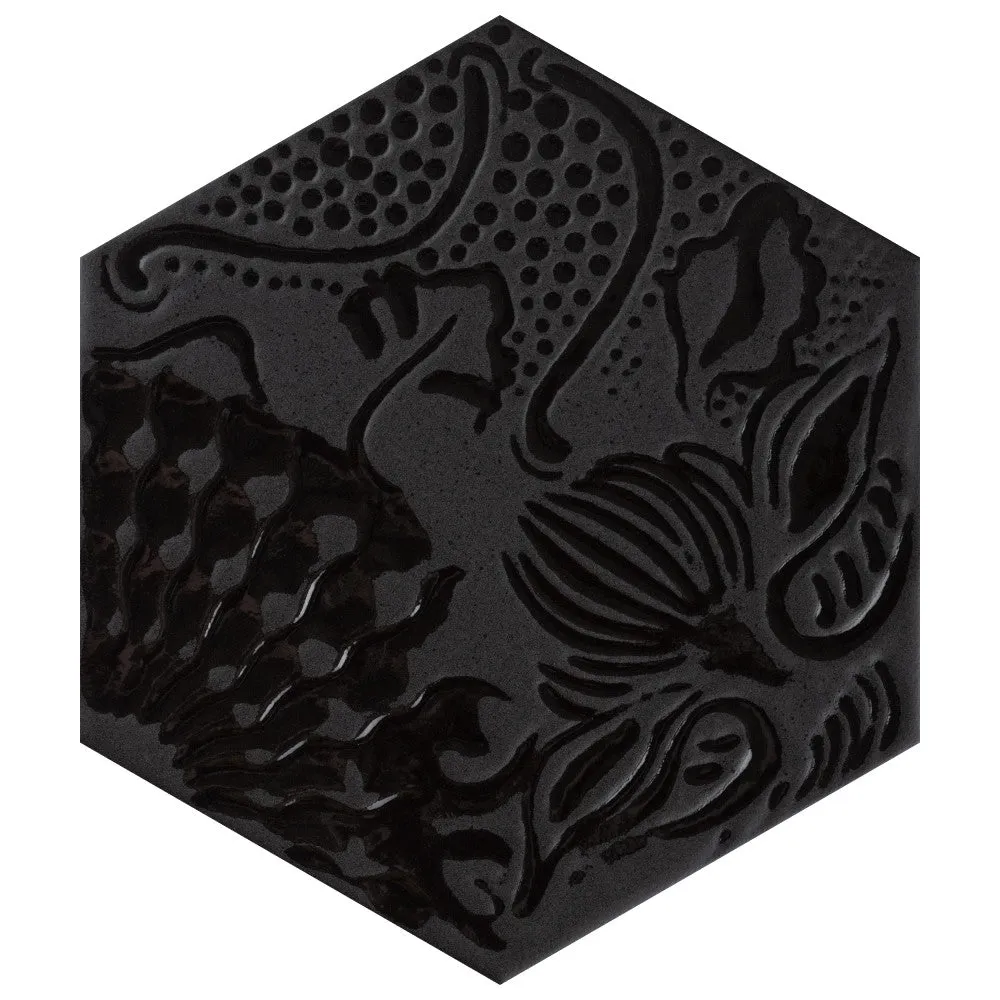 Merola Tile Gaudi Lux Hex Black 8-5/8 in. x 9-7/8 in. Porcelain Floor and Wall Tile (11.56 sq. ft./Case), photo 5 of 10