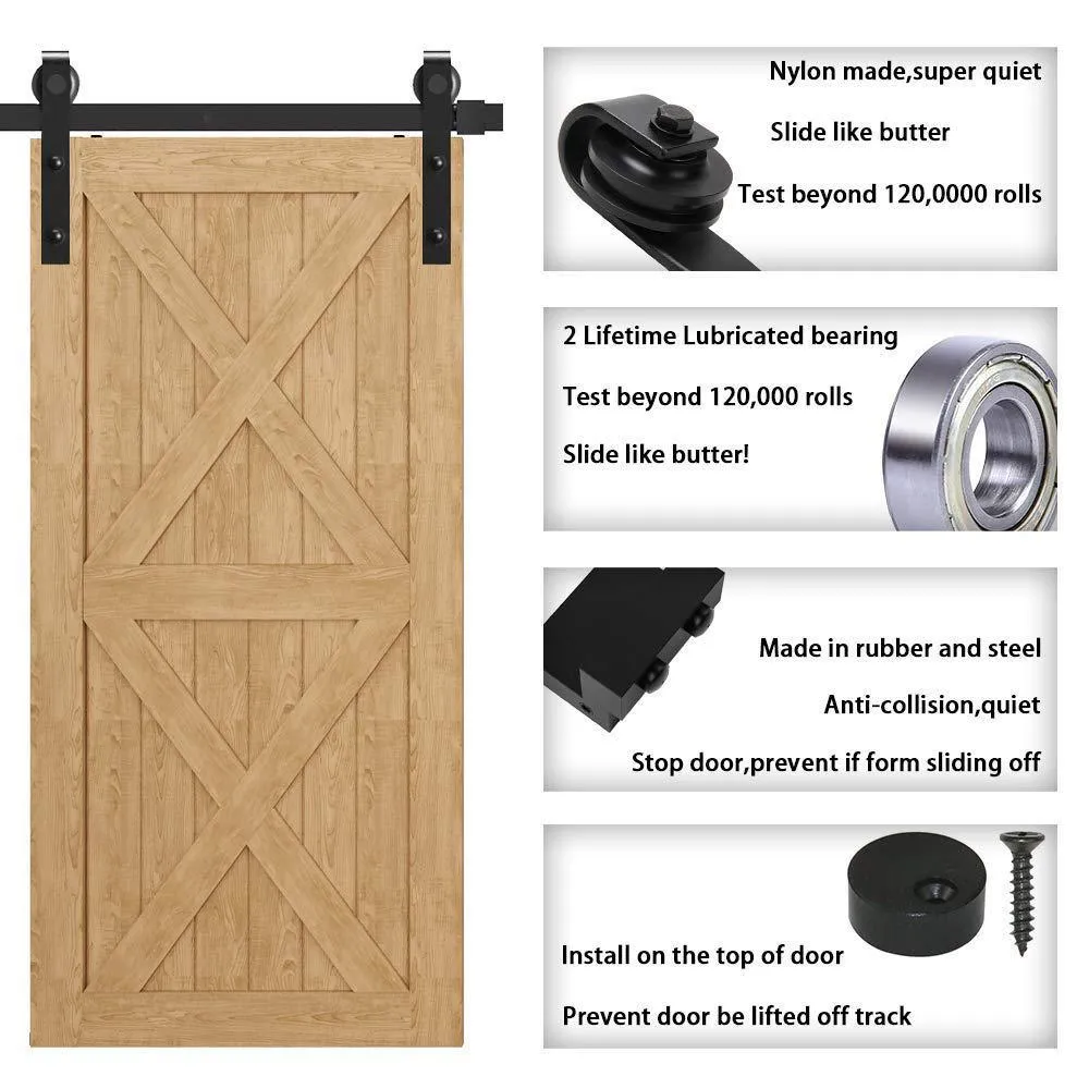 WINSOON 10 ft./120 in. Frosted Black Sliding Barn Door Hardware Track Kit for Double Doors with Non-Routed Floor Guide, photo 6 of 7