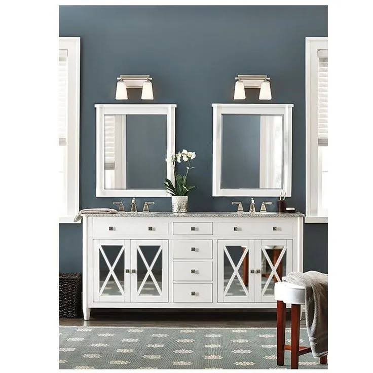 Barcelona 73 in. W x 22 in. D Double Bath Vanity in White with Granite Vanity Top in Grey and White Sink, photo 3 of 5