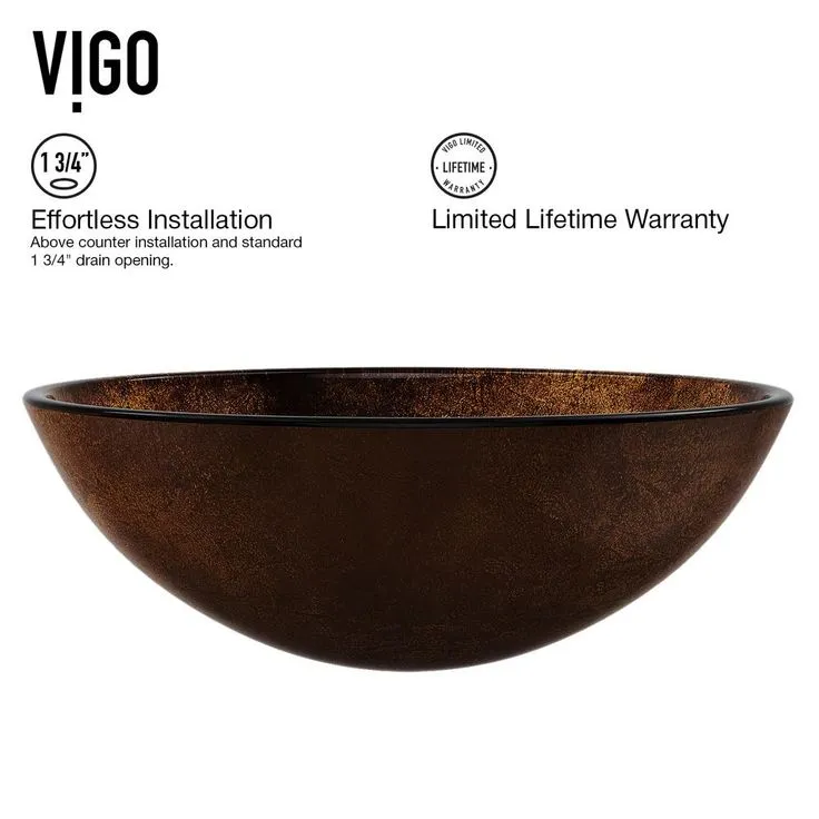 VIGO Glass Vessel Bathroom Sink in Russet and Linus Faucet Set in Antique Rubbed Bronze, photo 9 of 11