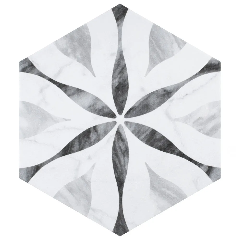 Merola Tile Classico Bardiglio Hexagon Flower 7 in. x 8 in. Porcelain Floor and Wall Tile, photo 5 of 8