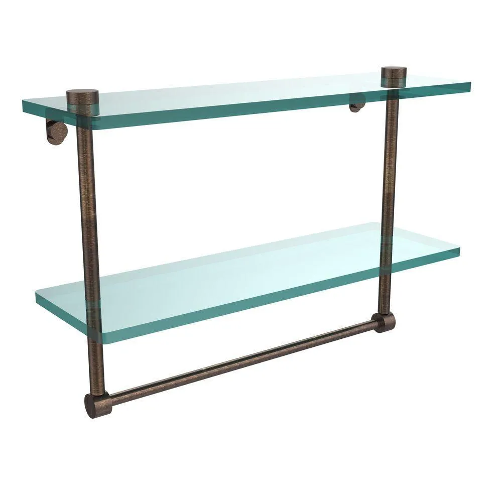 Allied Brass 16 in. L x 12 in. H x 5 in. W 2-Tier Clear Glass Vanity Bathroom Shelf with Towel Bar in Polished Brass, photo 2 of 14