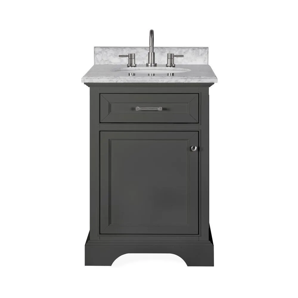 Windlowe 25 in. W x 22 in. D x 35 in. H Bath Vanity in White with Carrera Marble Vanity Top in White with White Sink, photo 12 of 21