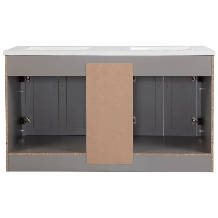 Westcourt 61 in. W Bath Vanity in Sterling Gray with Vanity Top in White with White Sinks and Mirrors, photo 3 of 7