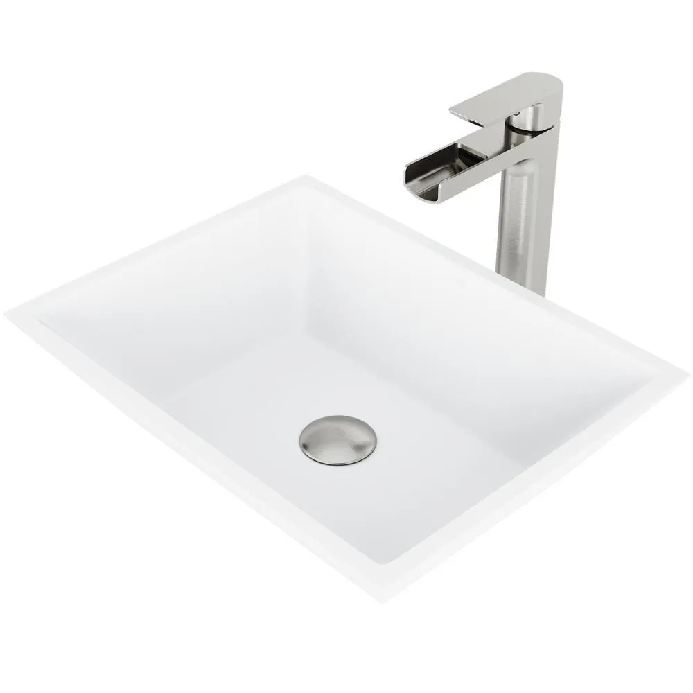 VIGO Vinca Matte Stone Vessel Sink in Matte White with Faucet in Graphite Black, photo 3 of 3