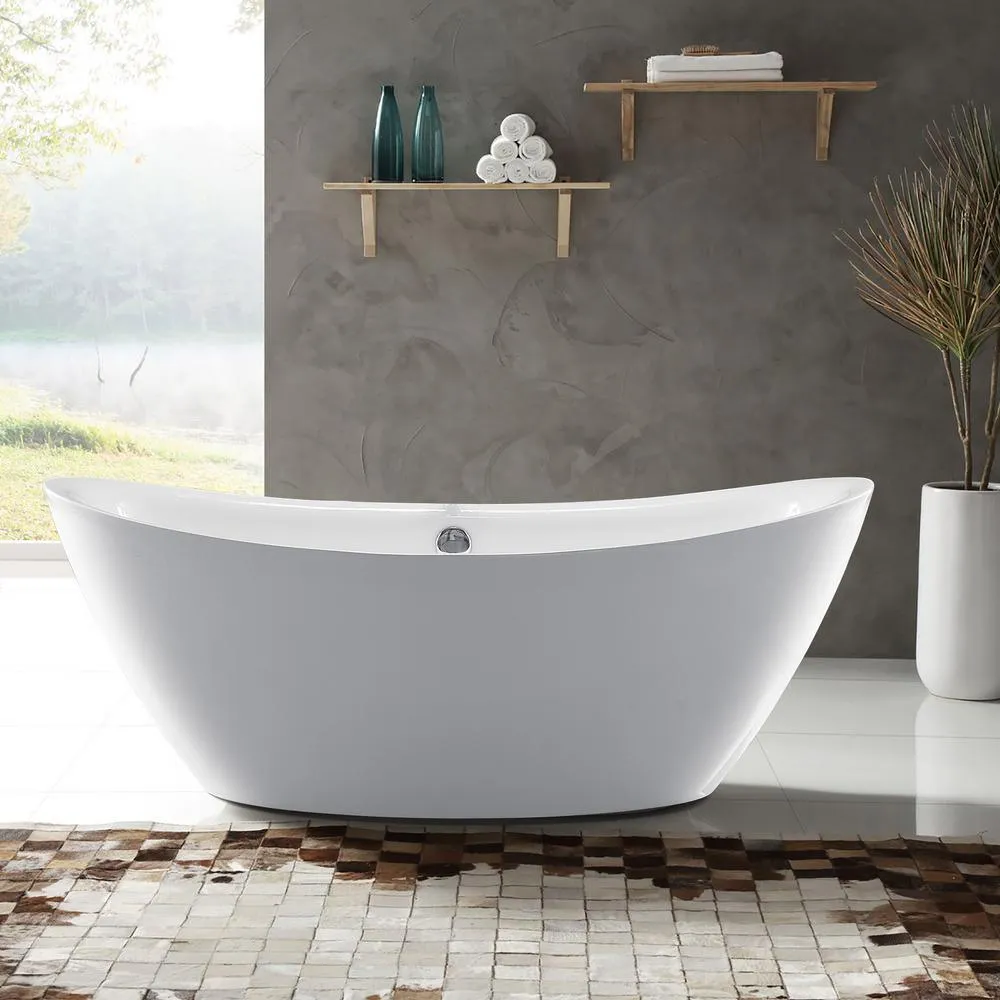 Oval 71 in. W x 36 in. D x 26 in. H Acrylic Flatbottom Freestanding Bathtub with Overflow, White (not Whirlpool), photo 9 of 9