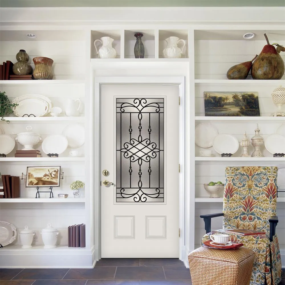 JELD-WEN 36 in. x 80 in. 3/4 Lite Sanibel Primed Steel Prehung Left-Hand Inswing Front Door w/Brickmould, photo 3 of 12