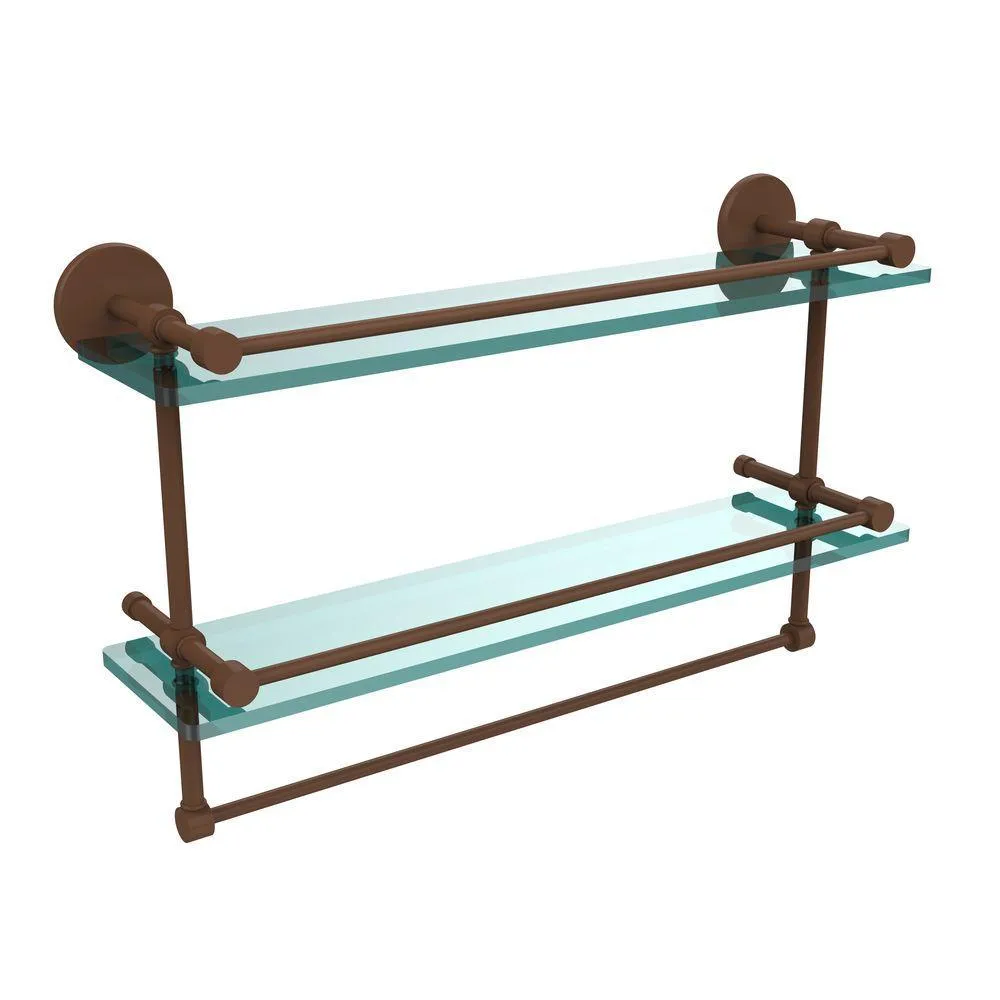 Allied Brass 22 in. L x 12 in. H x 5 in. W 2-Tier Clear Glass Bathroom Shelf with Towel Bar in Polished Chrome, photo 14 of 15