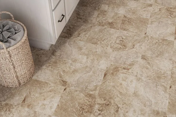 Style Selections Tumbled Stone 3-mil x 12-in W x 12-in L Water Resistant Peel and Stick Luxury Vinyl Tile Flooring, photo 4 of 8