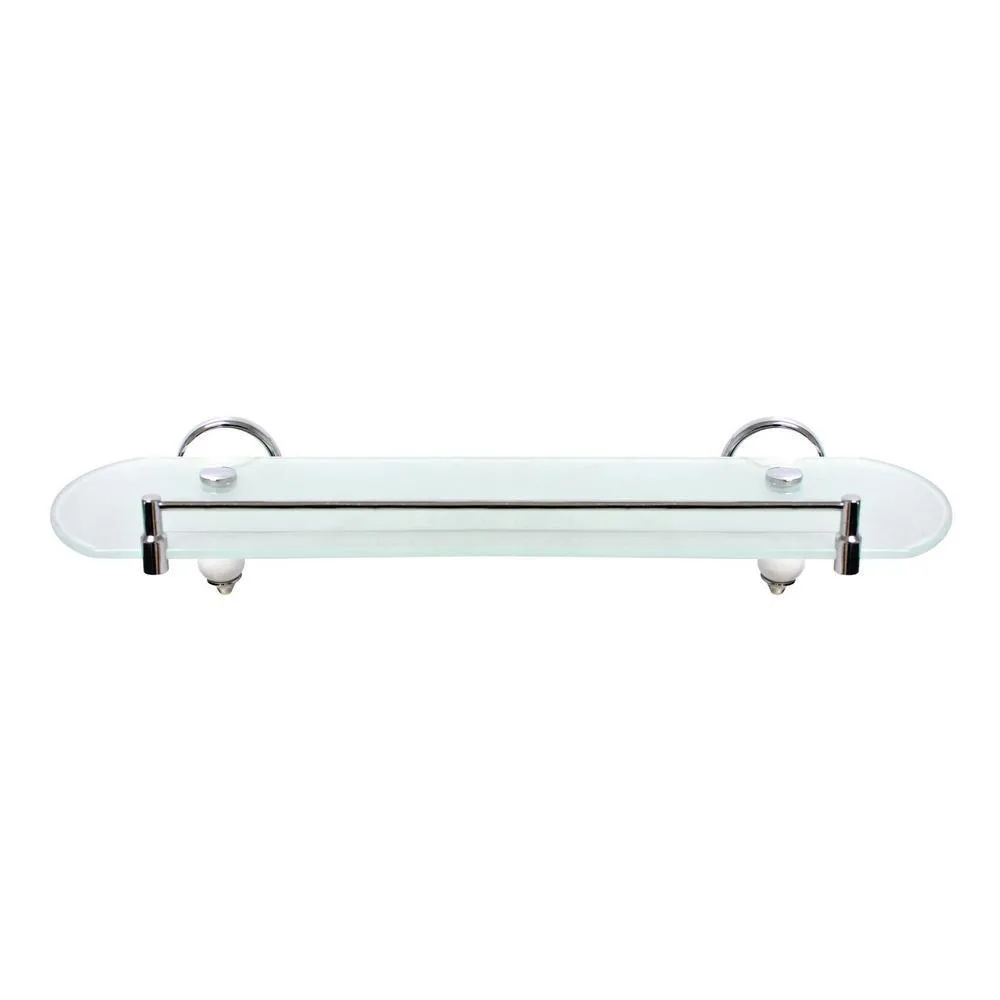 MODONA Arora 20 in. W Frosted Glass Shelf with Rail in White Porcelain and Polished Chrome, photo 2 of 5
