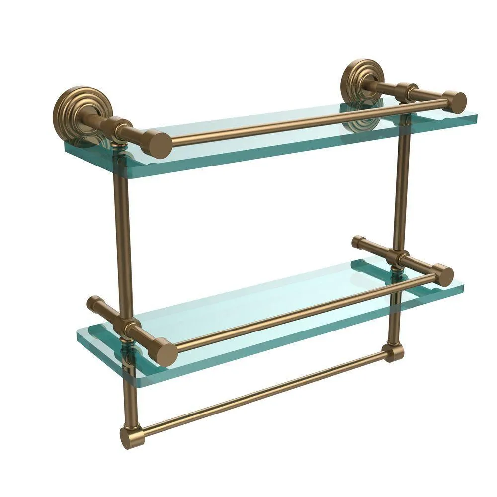 Allied Brass 16 in. L x 12 in. H x 5 in. W 2-Tier Gallery Clear Glass Bathroom Shelf with Towel Bar in Satin Chrome, photo 10 of 14