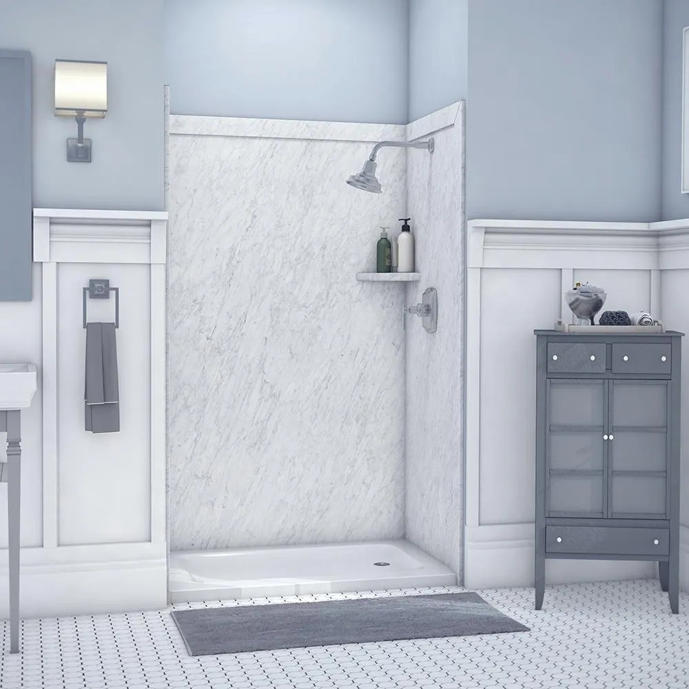 Elegance 36 in. x 48 in. x 80 in. 9-Piece Easy Up Adhesive Alcove Shower Wall Surround in Calacatta White, photo 5 of 24