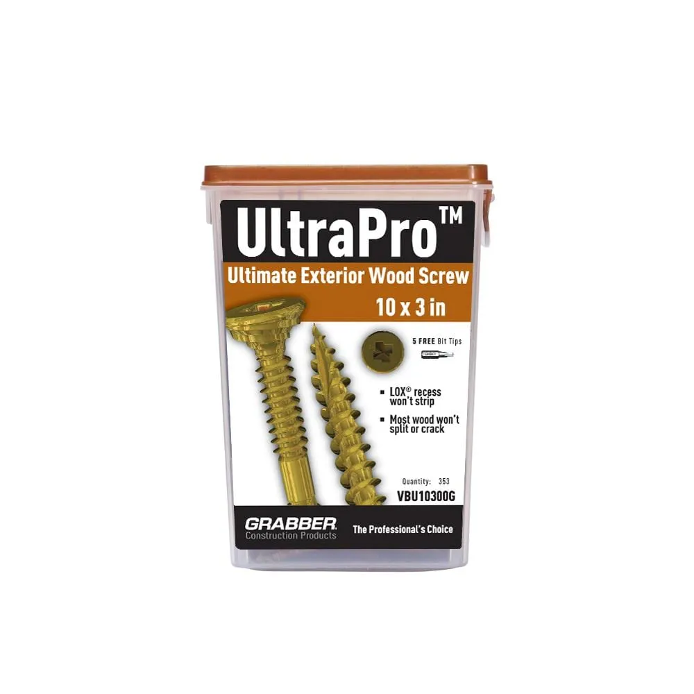 Grabber #10 x 3 in. UltraPro LOX 2 Drive, Flat Scavenger II Head, GrabberGard Gold, Exterior Wood Screws (5 lb. box), photo 10 of 12