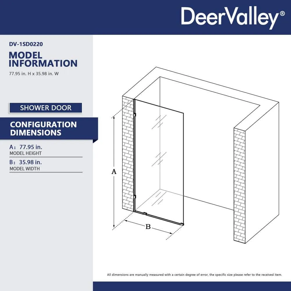 DEERVALLEY 36 in. W x 78 in. H Frameless Fixed Single Panel Shower Door in Brushed Gold with 3/8 in. (10mm) Clear Glass, photo 5 of 14