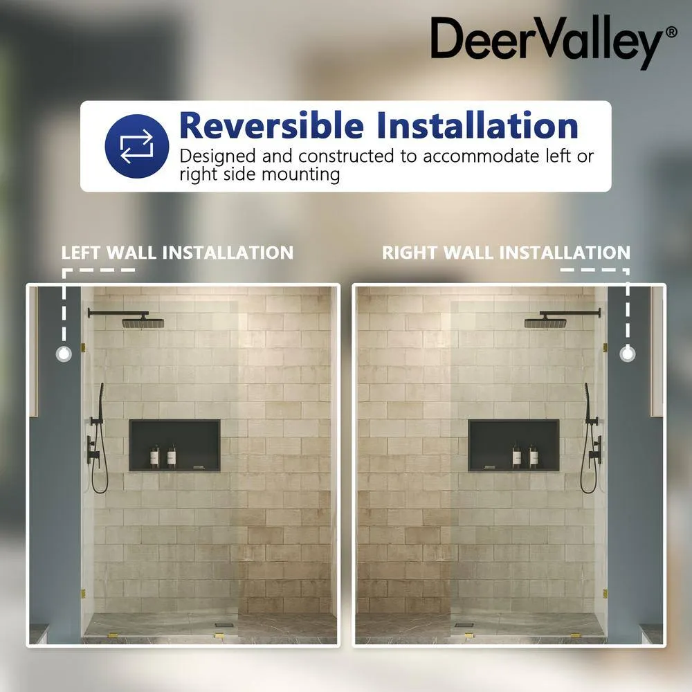 DEERVALLEY 36 in. W x 78 in. H Frameless Fixed Single Panel Shower Door in Brushed Gold with 3/8 in. (10mm) Clear Glass, photo 10 of 14
