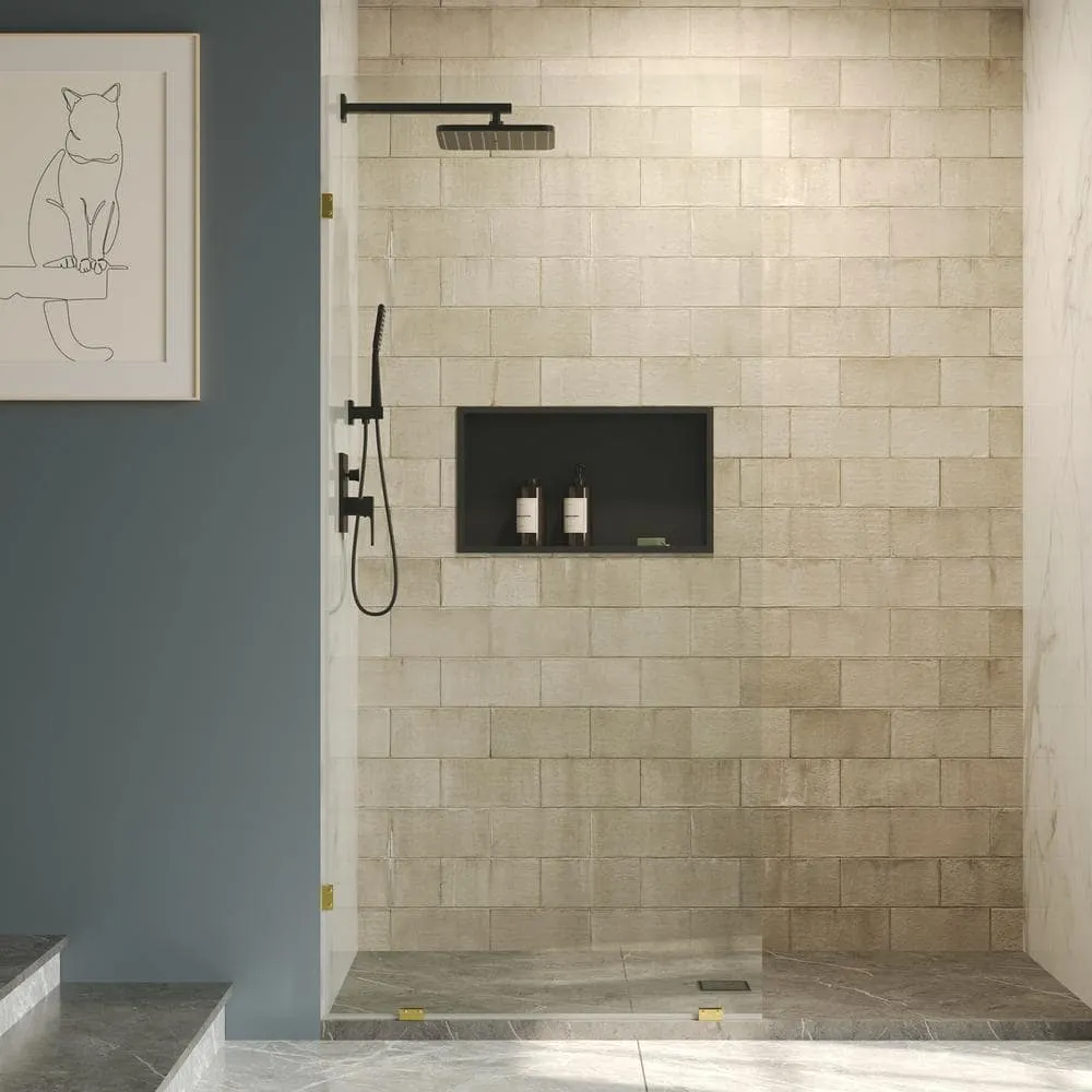 DEERVALLEY 36 in. W x 78 in. H Frameless Fixed Single Panel Shower Door in Brushed Gold with 3/8 in. (10mm) Clear Glass, photo 3 of 14