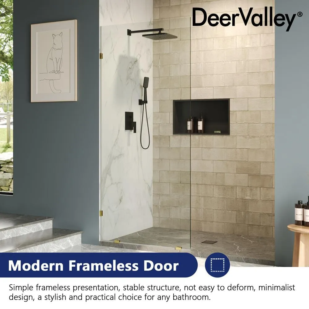 DEERVALLEY 36 in. W x 78 in. H Frameless Fixed Single Panel Shower Door in Brushed Gold with 3/8 in. (10mm) Clear Glass, photo 11 of 14