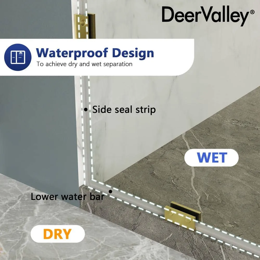 DEERVALLEY 36 in. W x 78 in. H Frameless Fixed Single Panel Shower Door in Brushed Gold with 3/8 in. (10mm) Clear Glass, photo 9 of 14
