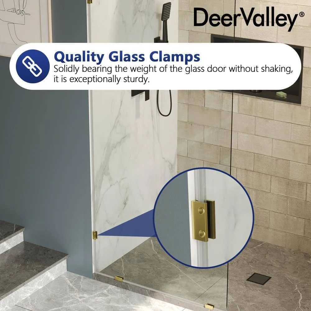 DEERVALLEY 36 in. W x 78 in. H Frameless Fixed Single Panel Shower Door in Brushed Gold with 3/8 in. (10mm) Clear Glass, photo 8 of 14