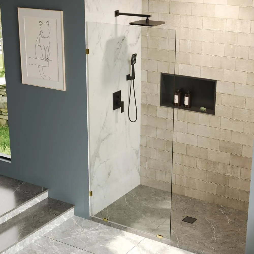 DEERVALLEY 36 in. W x 78 in. H Frameless Fixed Single Panel Shower Door in Brushed Gold with 3/8 in. (10mm) Clear Glass, photo 13 of 14