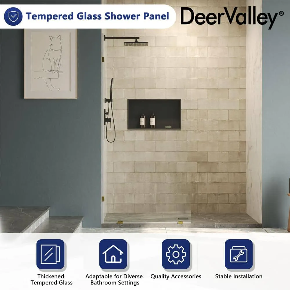 DEERVALLEY 36 in. W x 78 in. H Frameless Fixed Single Panel Shower Door in Brushed Gold with 3/8 in. (10mm) Clear Glass, photo 12 of 14
