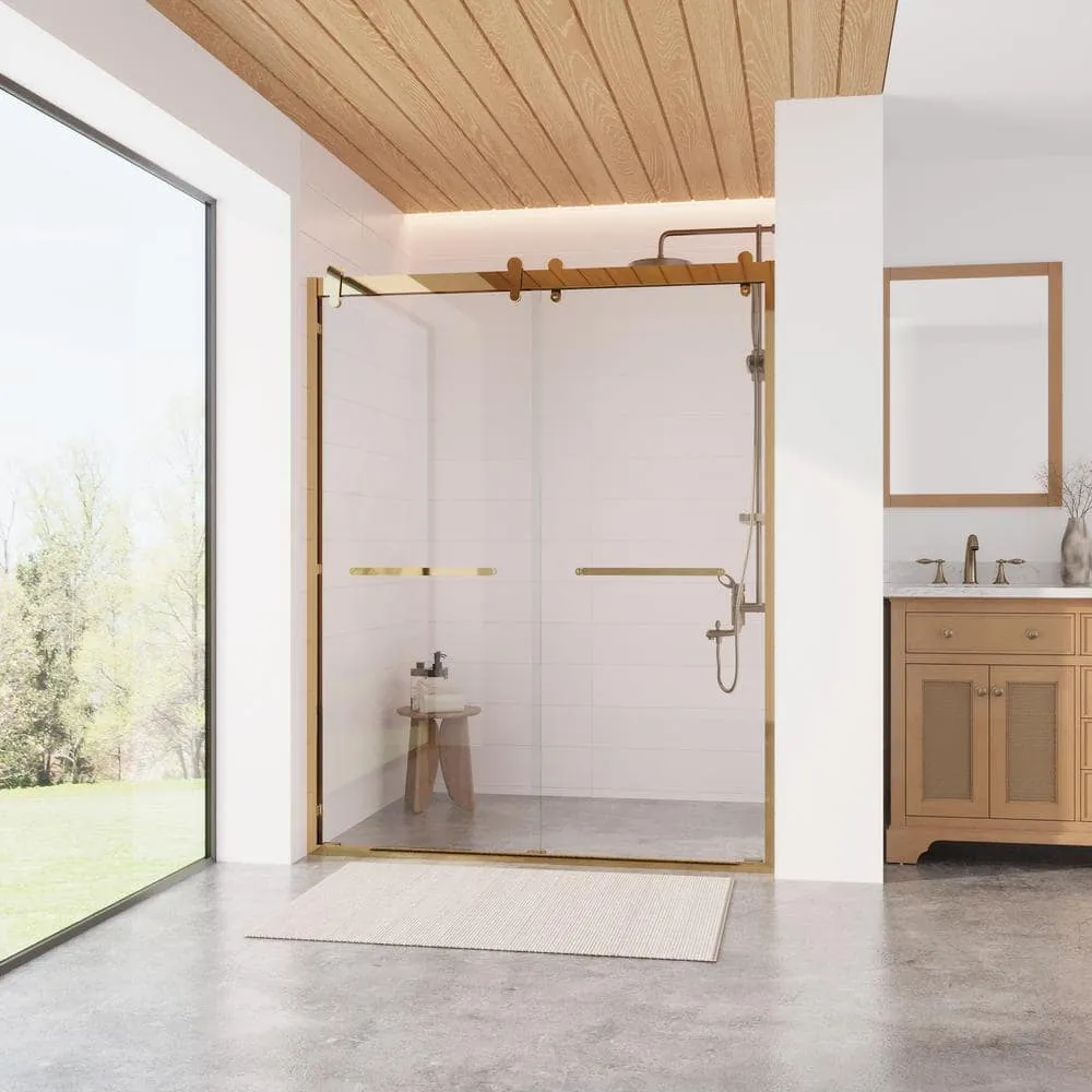DEERVALLEY 60 in. W x 76 in. H Double Sliding Framed Shower Door in Brushed Gold with 3/8 in. (10 mm) Clear Glass, photo 14 of 14