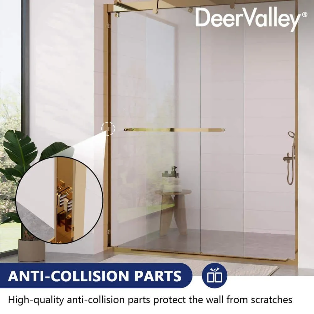 DEERVALLEY 60 in. W x 76 in. H Double Sliding Framed Shower Door in Brushed Gold with 3/8 in. (10 mm) Clear Glass, photo 9 of 14