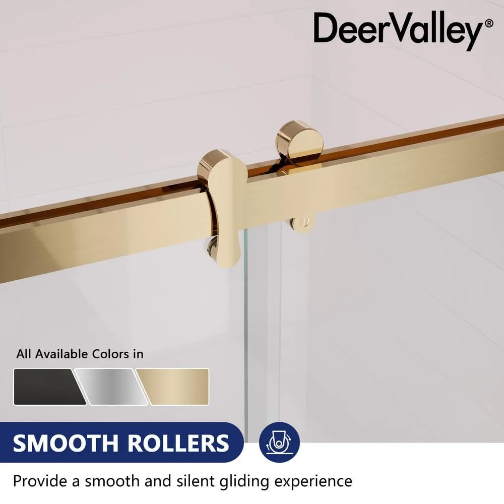 DEERVALLEY 60 in. W x 76 in. H Double Sliding Framed Shower Door in Brushed Gold with 3/8 in. (10 mm) Clear Glass, photo 8 of 14