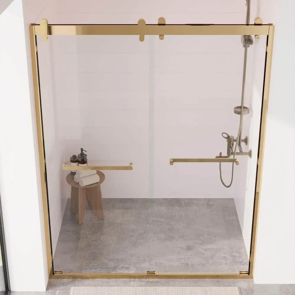 DEERVALLEY 60 in. W x 76 in. H Double Sliding Framed Shower Door in Brushed Gold with 3/8 in. (10 mm) Clear Glass, photo 13 of 14