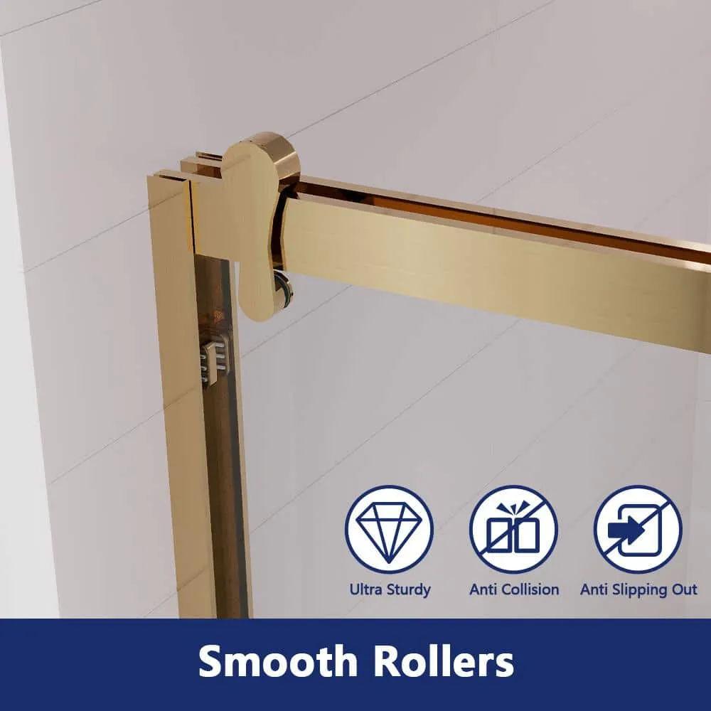 DEERVALLEY 60 in. W x 76 in. H Double Sliding Framed Shower Door in Brushed Gold with 3/8 in. (10 mm) Clear Glass, photo 12 of 14
