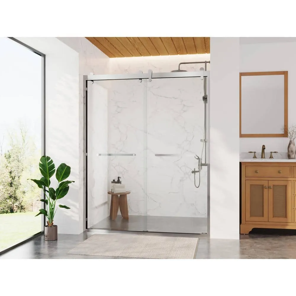 DEERVALLEY 60 in. W x 76 in. H Double Sliding Framed Shower Door in Silver with 3/8 in. (10 mm) Clear Glass, photo 14 of 14