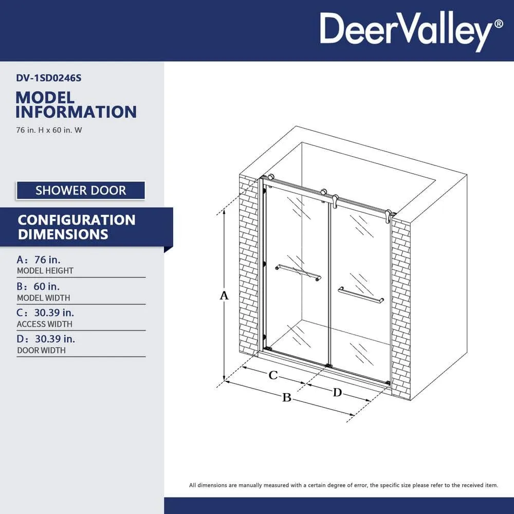 DEERVALLEY 60 in. W x 76 in. H Double Sliding Framed Shower Door in Silver with 3/8 in. (10 mm) Clear Glass, photo 3 of 14