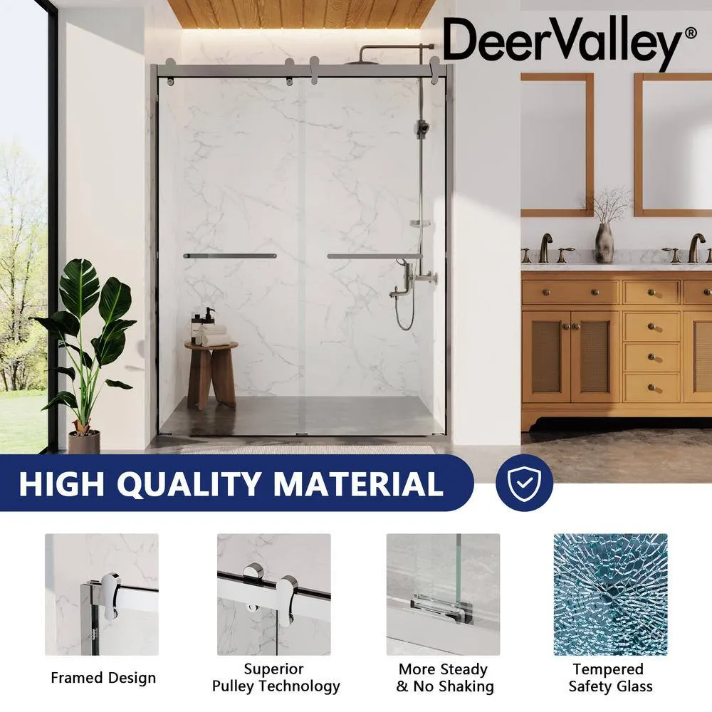 DEERVALLEY 60 in. W x 76 in. H Double Sliding Framed Shower Door in Silver with 3/8 in. (10 mm) Clear Glass, photo 11 of 14