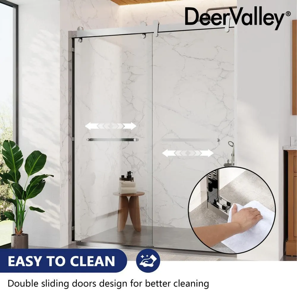 DEERVALLEY 60 in. W x 76 in. H Double Sliding Framed Shower Door in Silver with 3/8 in. (10 mm) Clear Glass, photo 8 of 14