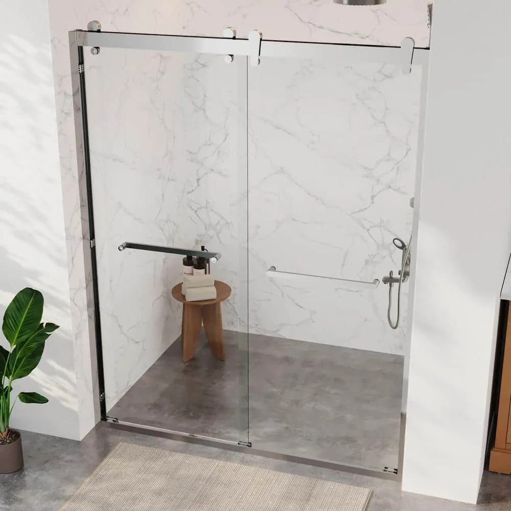 DEERVALLEY 60 in. W x 76 in. H Double Sliding Framed Shower Door in Silver with 3/8 in. (10 mm) Clear Glass, photo 13 of 14