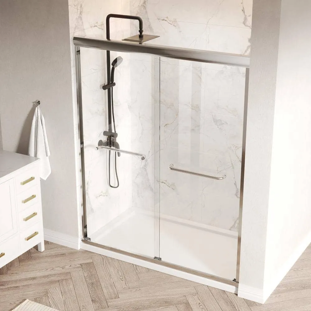 DEERVALLEY 60 in. W x 76 in. H Double Sliding Framed Shower Door in Silver with 1/4 in. (6 mm) Clear Glass, photo 14 of 14