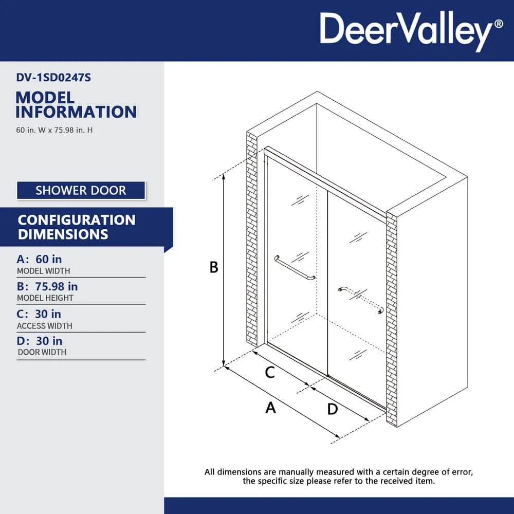 DEERVALLEY 60 in. W x 76 in. H Double Sliding Framed Shower Door in Silver with 1/4 in. (6 mm) Clear Glass, photo 3 of 14