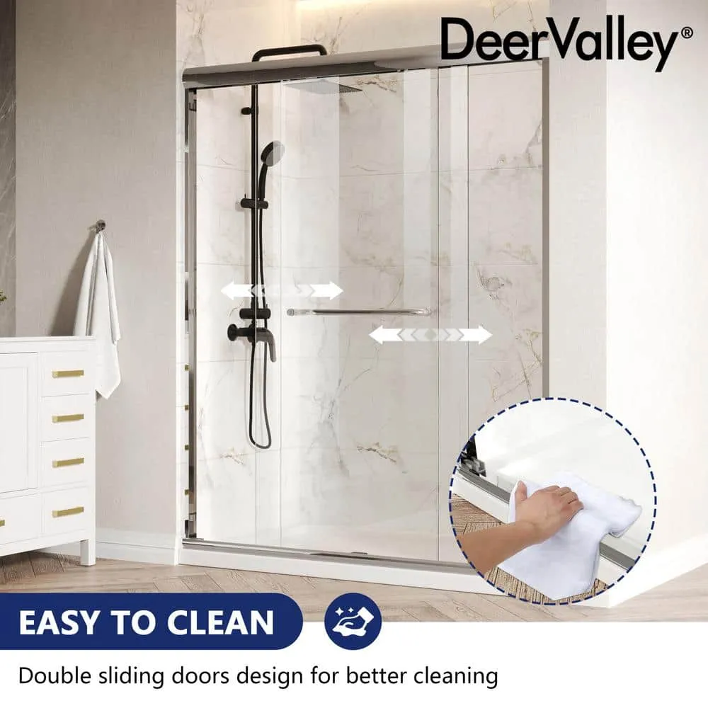 DEERVALLEY 60 in. W x 76 in. H Double Sliding Framed Shower Door in Silver with 1/4 in. (6 mm) Clear Glass, photo 9 of 14