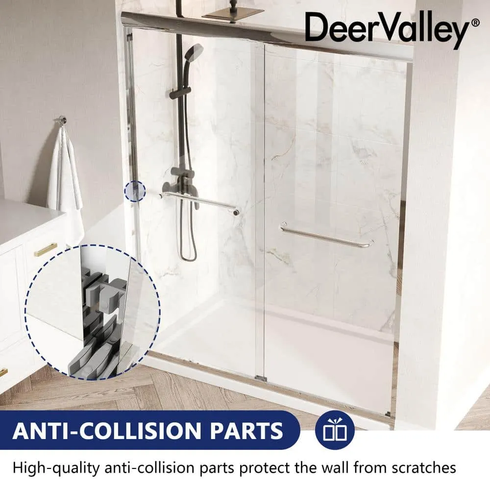DEERVALLEY 60 in. W x 76 in. H Double Sliding Framed Shower Door in Silver with 1/4 in. (6 mm) Clear Glass, photo 8 of 14