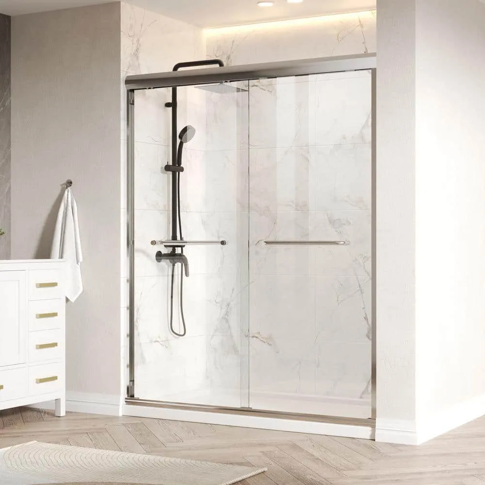 DEERVALLEY 60 in. W x 76 in. H Double Sliding Framed Shower Door in Silver with 1/4 in. (6 mm) Clear Glass, photo 13 of 14