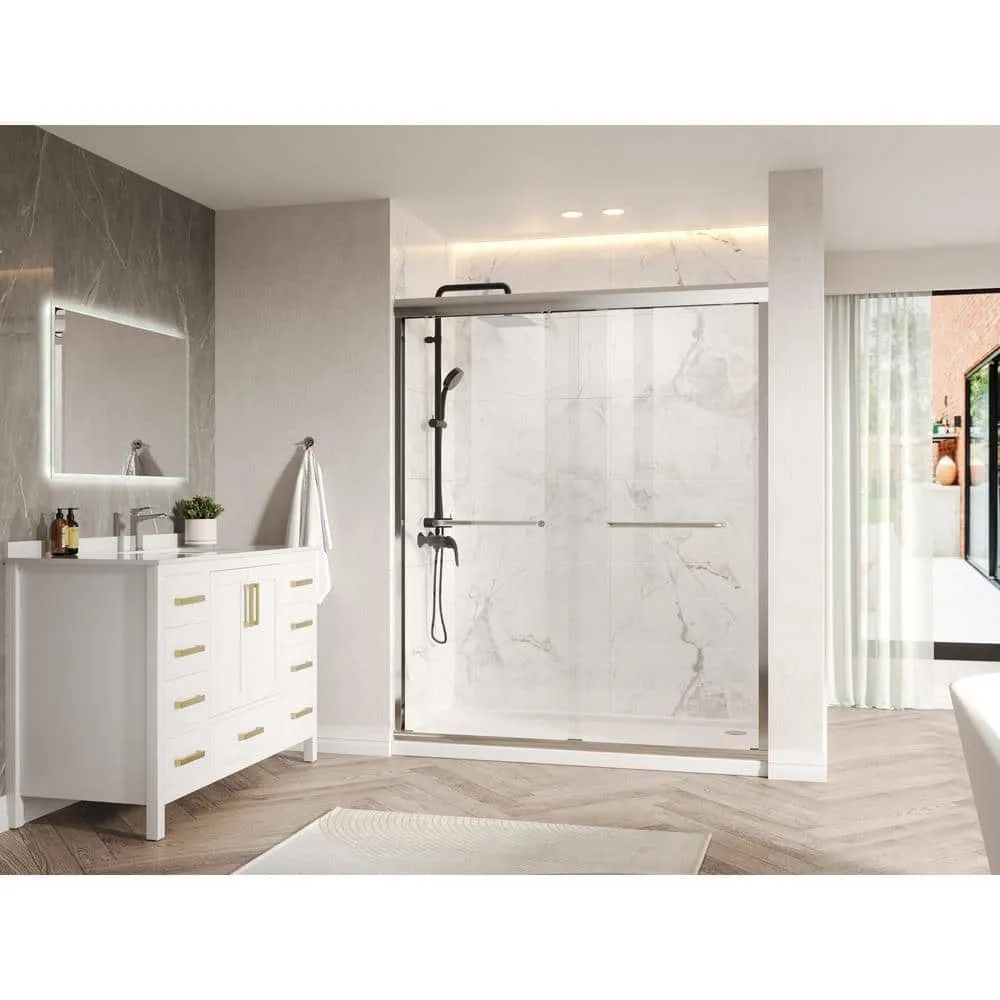 DEERVALLEY 60 in. W x 76 in. H Double Sliding Framed Shower Door in Silver with 1/4 in. (6 mm) Clear Glass, photo 2 of 14