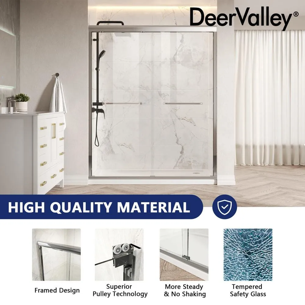 DEERVALLEY 60 in. W x 76 in. H Double Sliding Framed Shower Door in Silver with 1/4 in. (6 mm) Clear Glass, photo 12 of 14