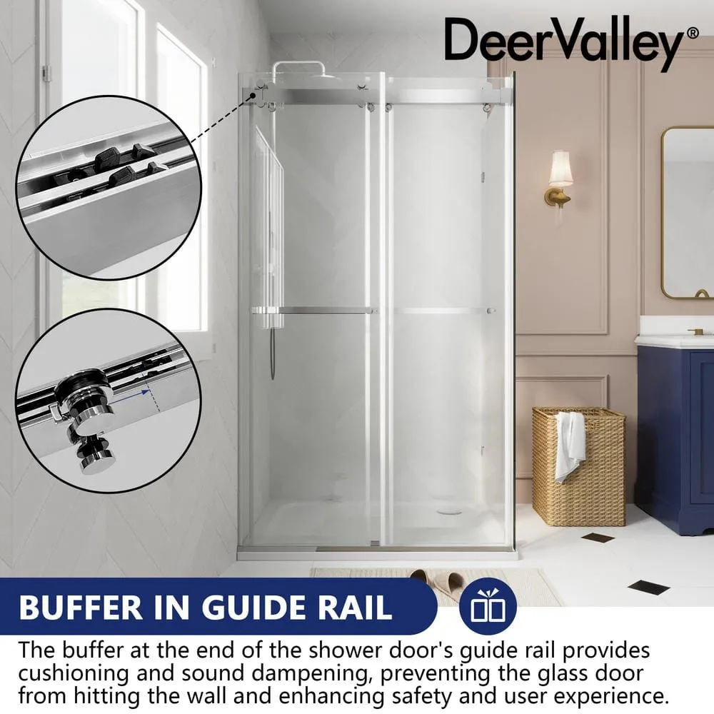 DEERVALLEY 43 in. W x 34 in. D x 74 in. H Rectangular Sliding Frameless Corner Shower Enclosure in Chrome with 3/8 in. Clear Glass, photo 9 of 11