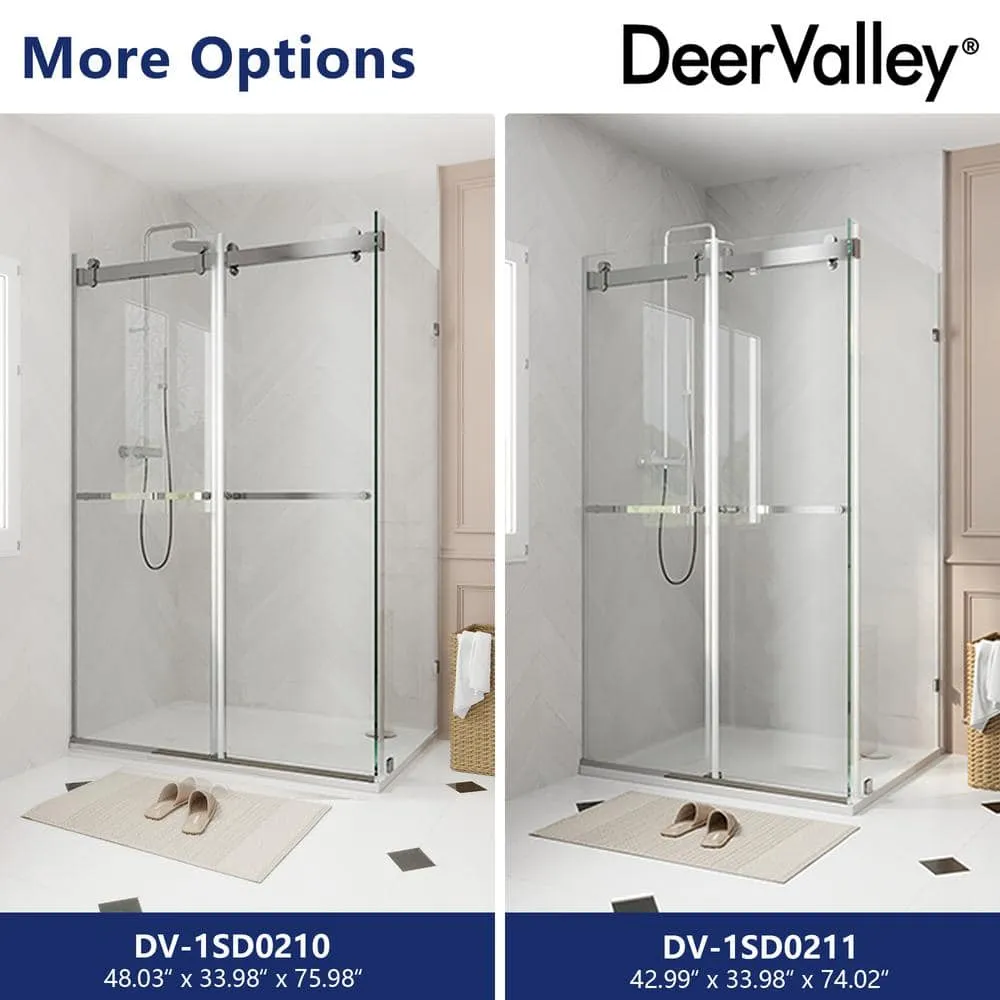 DEERVALLEY 43 in. W x 34 in. D x 74 in. H Rectangular Sliding Frameless Corner Shower Enclosure in Chrome with 3/8 in. Clear Glass, photo 10 of 11