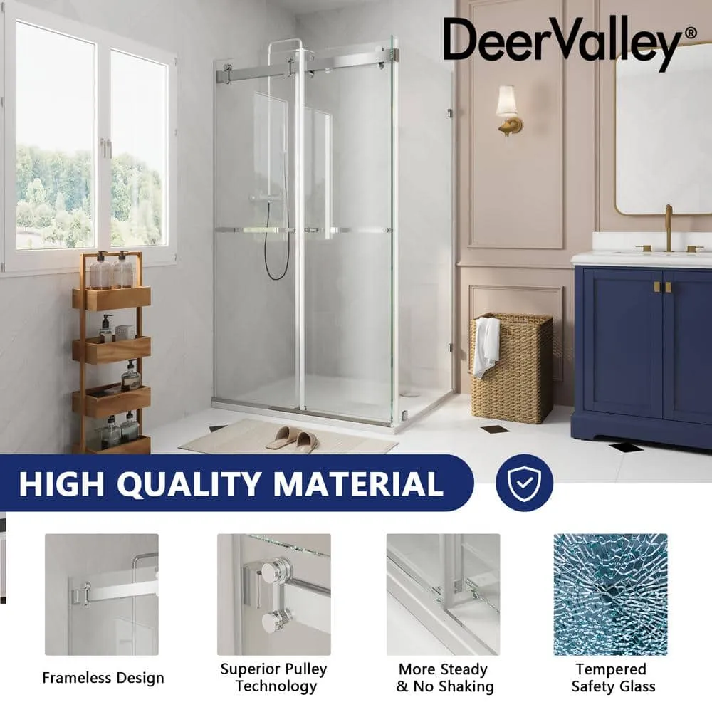 DEERVALLEY 43 in. W x 34 in. D x 74 in. H Rectangular Sliding Frameless Corner Shower Enclosure in Chrome with 3/8 in. Clear Glass, photo 4 of 11